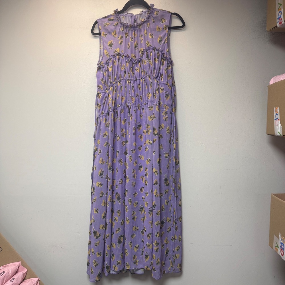 o.p.t Floral Maxi Dress Womens Medium Purple Excellent Smocked Pleated Chiffon